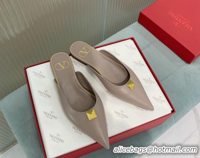 Grade Quality Valentino One Stud Calfskin Flat Mules Grey 429126