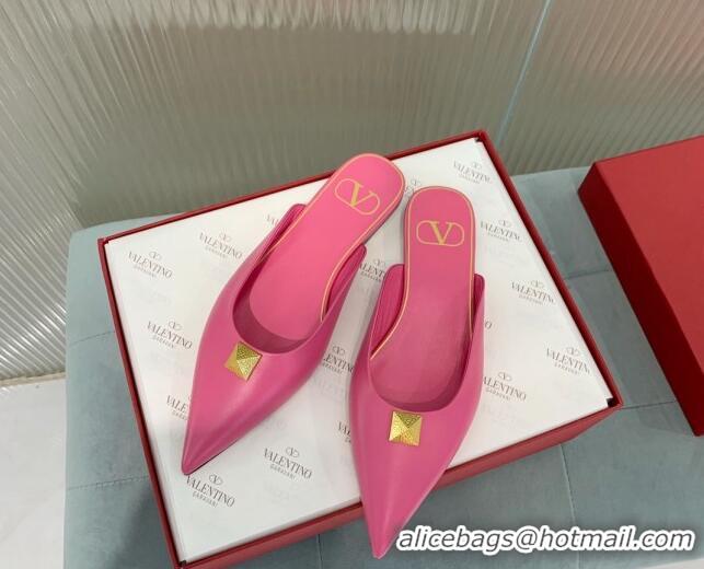 Perfect Valentino One Stud Calfskin Flat Mules Pink 429127