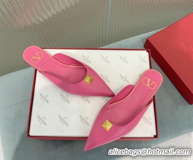 Perfect Valentino One Stud Calfskin Flat Mules Pink 429127