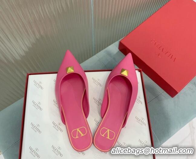 Perfect Valentino One Stud Calfskin Flat Mules Pink 429127