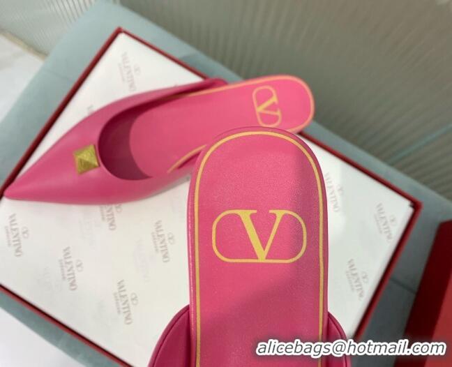 Perfect Valentino One Stud Calfskin Flat Mules Pink 429127