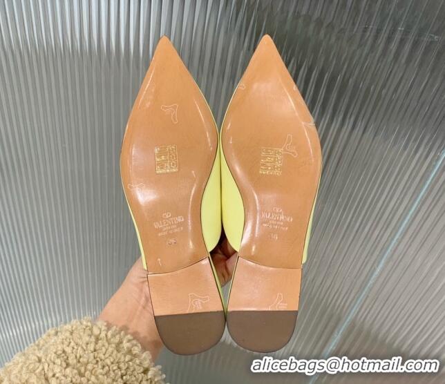 Classic Hot Valentino One Stud Calfskin Flat Mules Yellow 429128