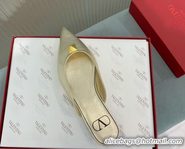 Most Popular Valentino One Stud Calfskin Flat Mules Light Gold 429132