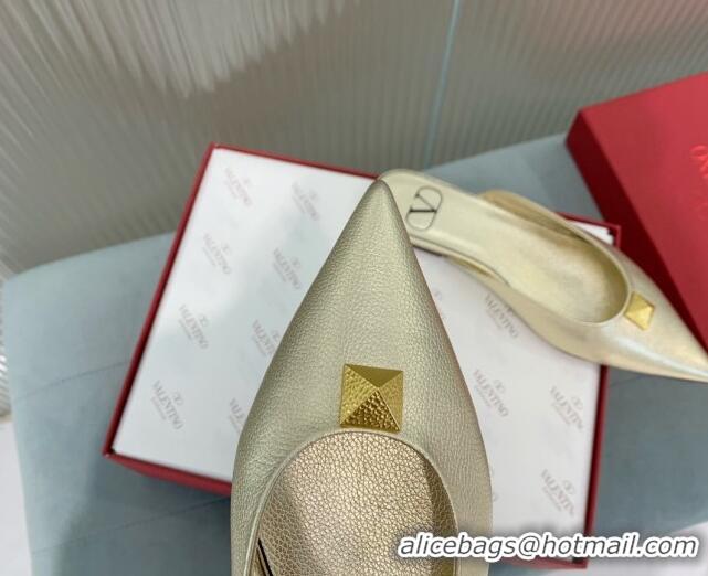 Most Popular Valentino One Stud Calfskin Flat Mules Light Gold 429132