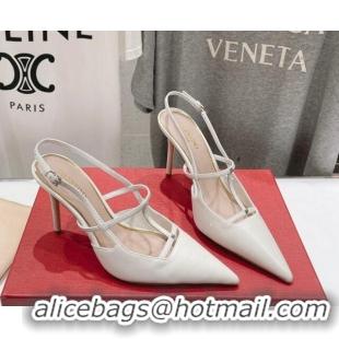 Good Looking Valentino Rockstud Wispy Calfskin Leather Slingback Pumps 9cm White 429133