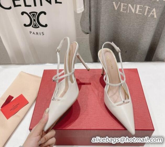 Good Looking Valentino Rockstud Wispy Calfskin Leather Slingback Pumps 9cm White 429133