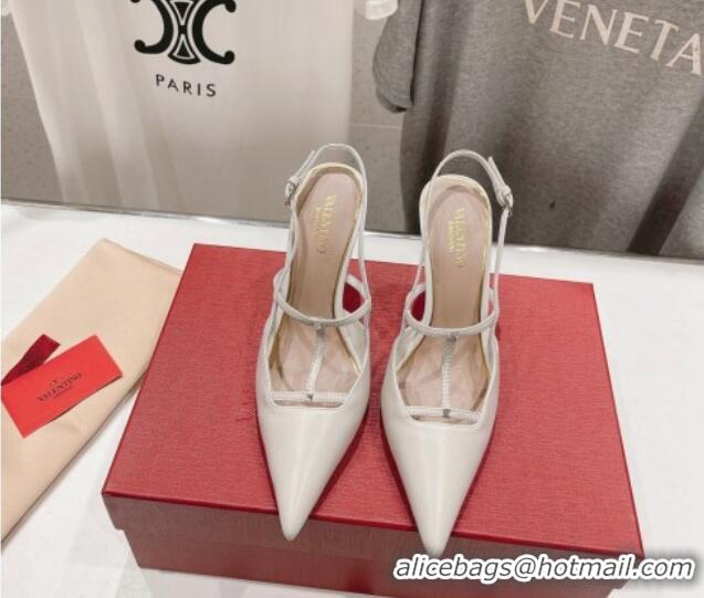 Good Looking Valentino Rockstud Wispy Calfskin Leather Slingback Pumps 9cm White 429133