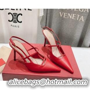 Cheap Price Valentino Rockstud Wispy Calfskin Leather Slingback Pumps 9cm Red 429134