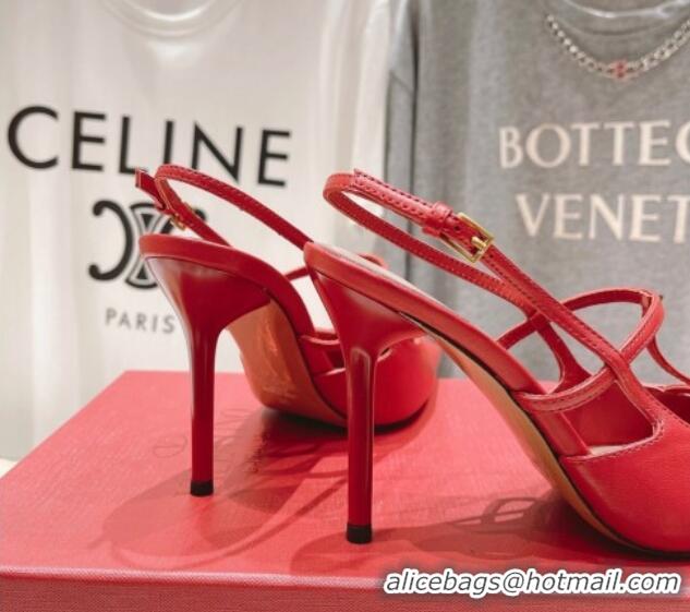 Cheap Price Valentino Rockstud Wispy Calfskin Leather Slingback Pumps 9cm Red 429134