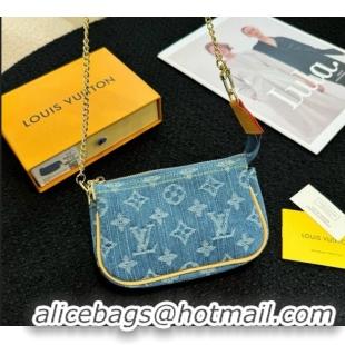 Original Cheap Louis Vuitton Mini Pochette Accessoires Bag On Chain 0513 Blue Denim 2024