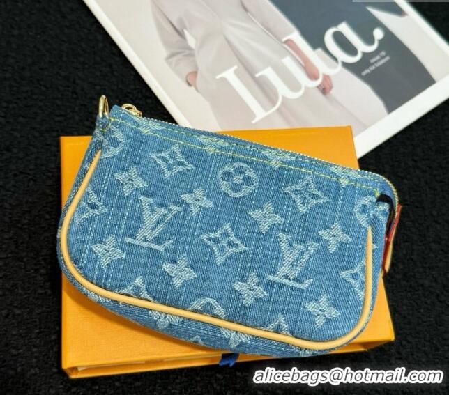 Original Cheap Louis Vuitton Mini Pochette Accessoires Bag On Chain 0513 Blue Denim 2024