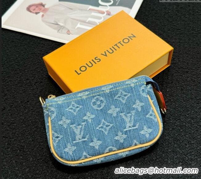 Original Cheap Louis Vuitton Mini Pochette Accessoires Bag On Chain 0513 Blue Denim 2024