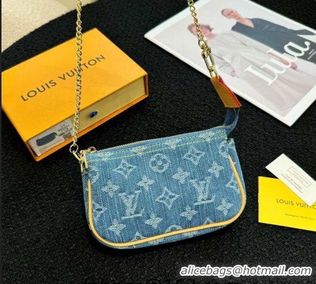 Original Cheap Louis Vuitton Mini Pochette Accessoires Bag On Chain 0513 Blue Denim 2024