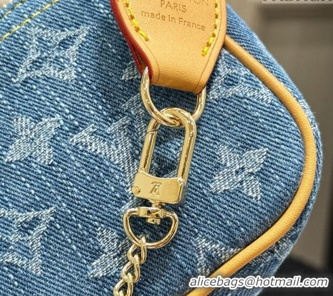 Original Cheap Louis Vuitton Mini Pochette Accessoires Bag On Chain 0513 Blue Denim 2024