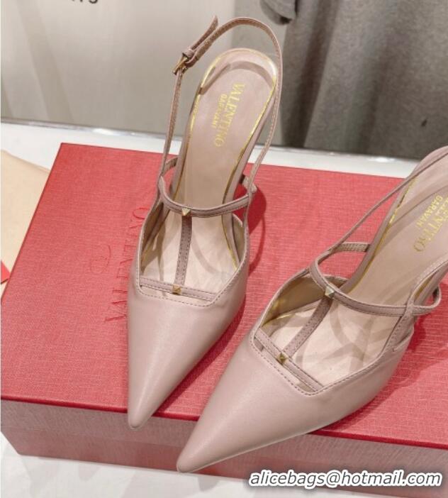 Purchase Valentino Rockstud Wispy Calfskin Leather Slingback Pumps 9cm Dusty Pink 429135