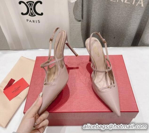 Purchase Valentino Rockstud Wispy Calfskin Leather Slingback Pumps 9cm Dusty Pink 429135