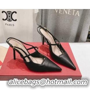 Best Product Valentino Rockstud Wispy Calfskin Leather Slingback Pumps 9cm Black 0429136