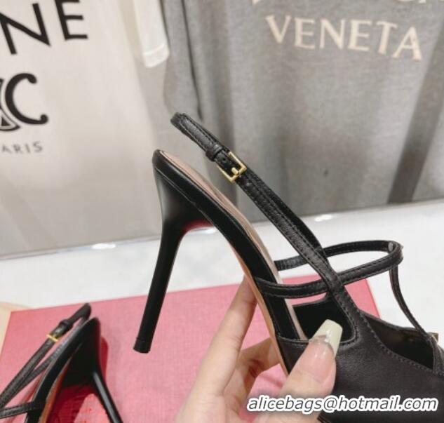 Best Product Valentino Rockstud Wispy Calfskin Leather Slingback Pumps 9cm Black 0429136