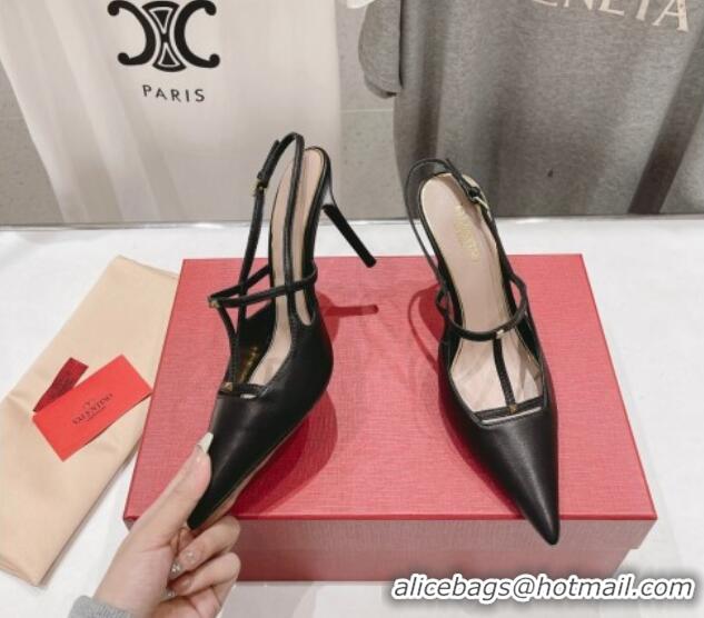 Best Product Valentino Rockstud Wispy Calfskin Leather Slingback Pumps 9cm Black 0429136