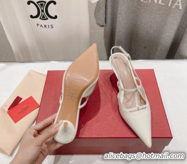 Unique Style Valentino Rockstud Wispy Patent Calfskin Slingback Pumps 6cm White 429137