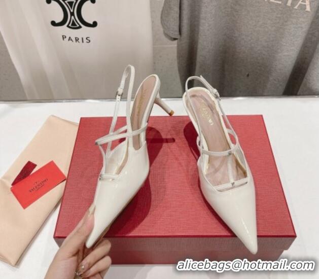 Unique Style Valentino Rockstud Wispy Patent Calfskin Slingback Pumps 6cm White 429137