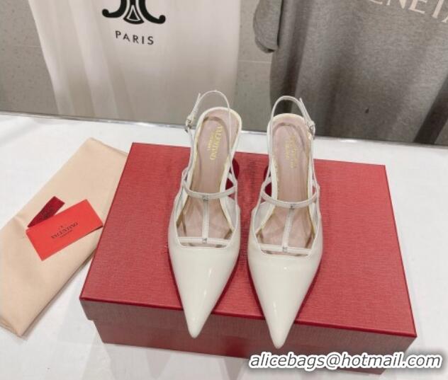 Unique Style Valentino Rockstud Wispy Patent Calfskin Slingback Pumps 6cm White 429137