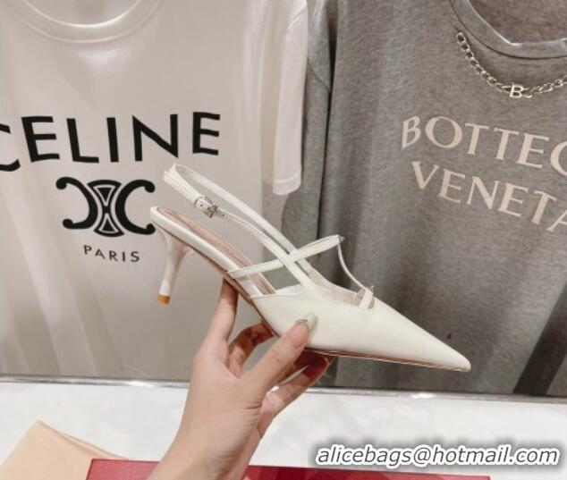 Unique Style Valentino Rockstud Wispy Patent Calfskin Slingback Pumps 6cm White 429137