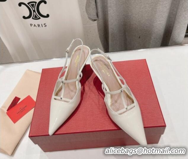 Unique Style Valentino Rockstud Wispy Patent Calfskin Slingback Pumps 6cm White 429137