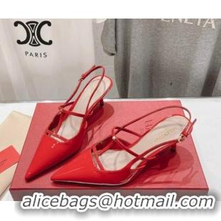 Good Quality Valentino Rockstud Wispy Patent Calfskin Slingback Pumps 6cm Red 429138