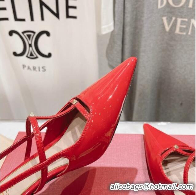 Good Quality Valentino Rockstud Wispy Patent Calfskin Slingback Pumps 6cm Red 429138