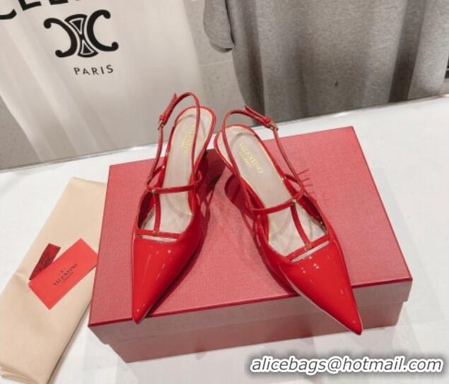 Good Quality Valentino Rockstud Wispy Patent Calfskin Slingback Pumps 6cm Red 429138