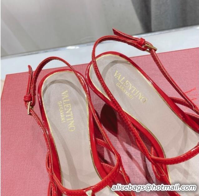 Good Quality Valentino Rockstud Wispy Patent Calfskin Slingback Pumps 6cm Red 429138