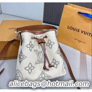 Well Crafted Louis Vuitton NeoNoe Straw Bucket Bag in Monogram Studs 0513 White/Brown 2024