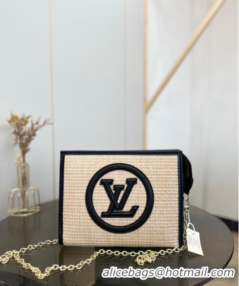 Shop Promotional Louis Vuitton Straw MM Pouch with Chain Mini bag 0513 Black 2024