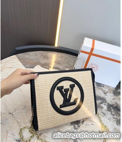 Shop Promotional Louis Vuitton Straw MM Pouch with Chain Mini bag 0513 Black 2024