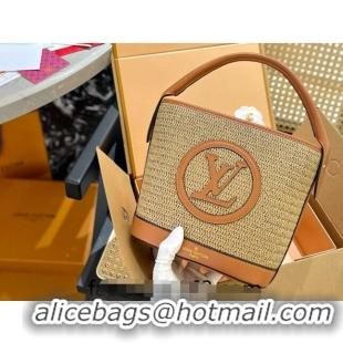 Luxury Discount Louis Vuitton Straw Bucket bag 0513 Khaki/Light Brown 2024