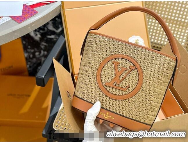 Luxury Discount Louis Vuitton Straw Bucket bag 0513 Khaki/Light Brown 2024