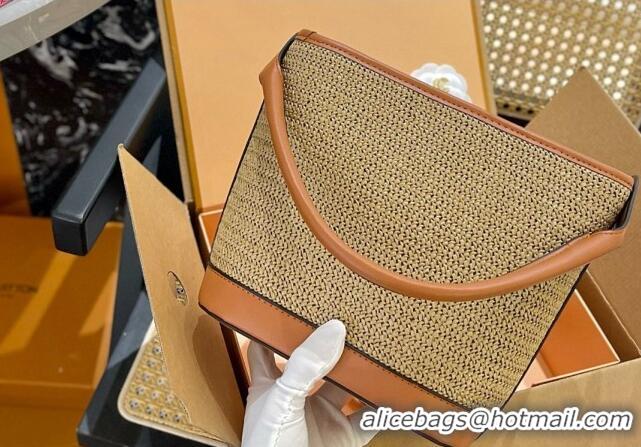 Luxury Discount Louis Vuitton Straw Bucket bag 0513 Khaki/Light Brown 2024