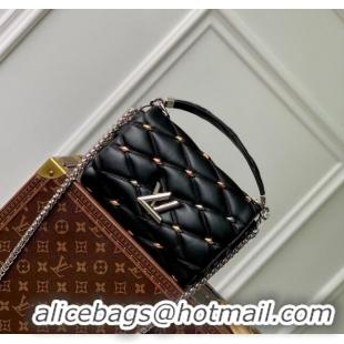 Pretty Style Louis Vuitton GO-14 MM Shoulder Bag in Quilted Lambskin with Metal Studs M24151 Black 2024