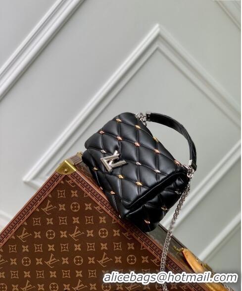 Pretty Style Louis Vuitton GO-14 MM Shoulder Bag in Quilted Lambskin with Metal Studs M24151 Black 2024