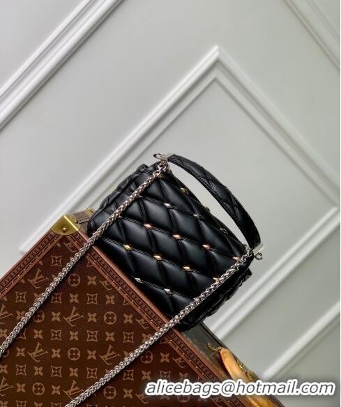 Pretty Style Louis Vuitton GO-14 MM Shoulder Bag in Quilted Lambskin with Metal Studs M24151 Black 2024