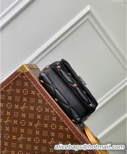 Pretty Style Louis Vuitton GO-14 MM Shoulder Bag in Quilted Lambskin with Metal Studs M24151 Black 2024