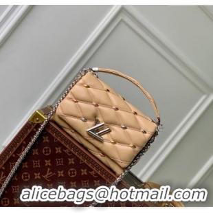 Best Quality Louis Vuitton GO-14 MM Shoulder Bag in Quilted Lambskin with Metal Studs M24151 Beige 2024