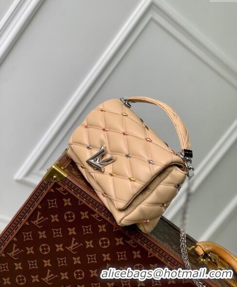 Best Quality Louis Vuitton GO-14 MM Shoulder Bag in Quilted Lambskin with Metal Studs M24151 Beige 2024