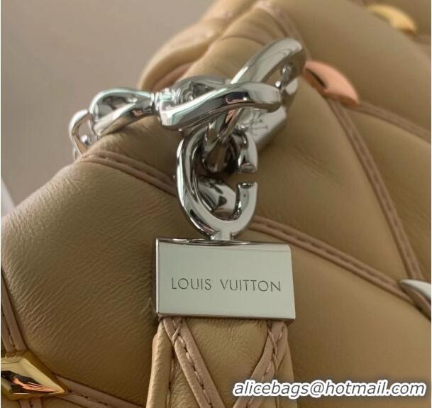 Best Quality Louis Vuitton GO-14 MM Shoulder Bag in Quilted Lambskin with Metal Studs M24151 Beige 2024