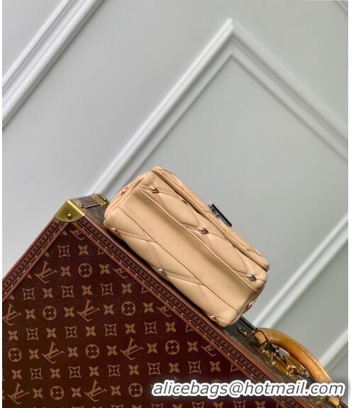 Best Quality Louis Vuitton GO-14 MM Shoulder Bag in Quilted Lambskin with Metal Studs M24151 Beige 2024