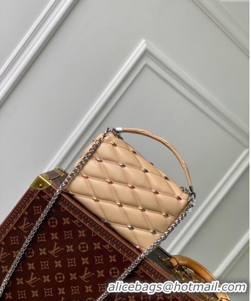 Best Quality Louis Vuitton GO-14 MM Shoulder Bag in Quilted Lambskin with Metal Studs M24151 Beige 2024