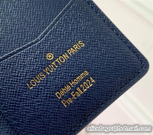 Big Discount Louis Vuitton Pocket Organizer Wallet in Damier Heritage Canvas N40677 Blue 2024