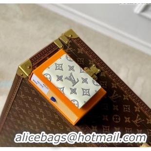 Famous Brand Louis Vuitton Pocket Organizer Wallet in Monogram Shadow Calfskin M83377 White 2024