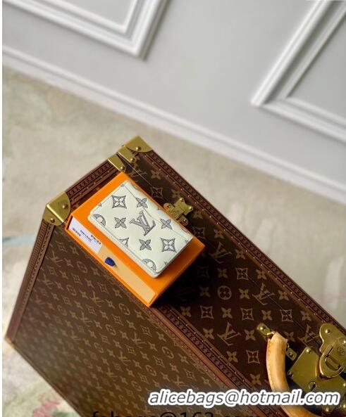 Famous Brand Louis Vuitton Pocket Organizer Wallet in Monogram Shadow Calfskin M83377 White 2024